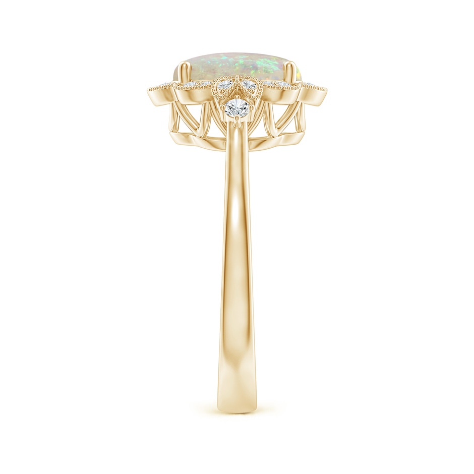 9x7mm AAA Victorian Style Oval Opal and Diamond Halo Engagement Ring in Yellow Gold side-2