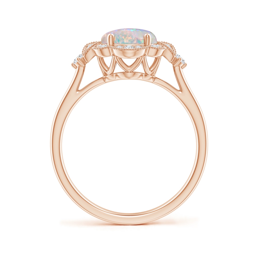 9x7mm AAAA Victorian Style Oval Opal and Diamond Halo Engagement Ring in 10K Rose Gold Side1