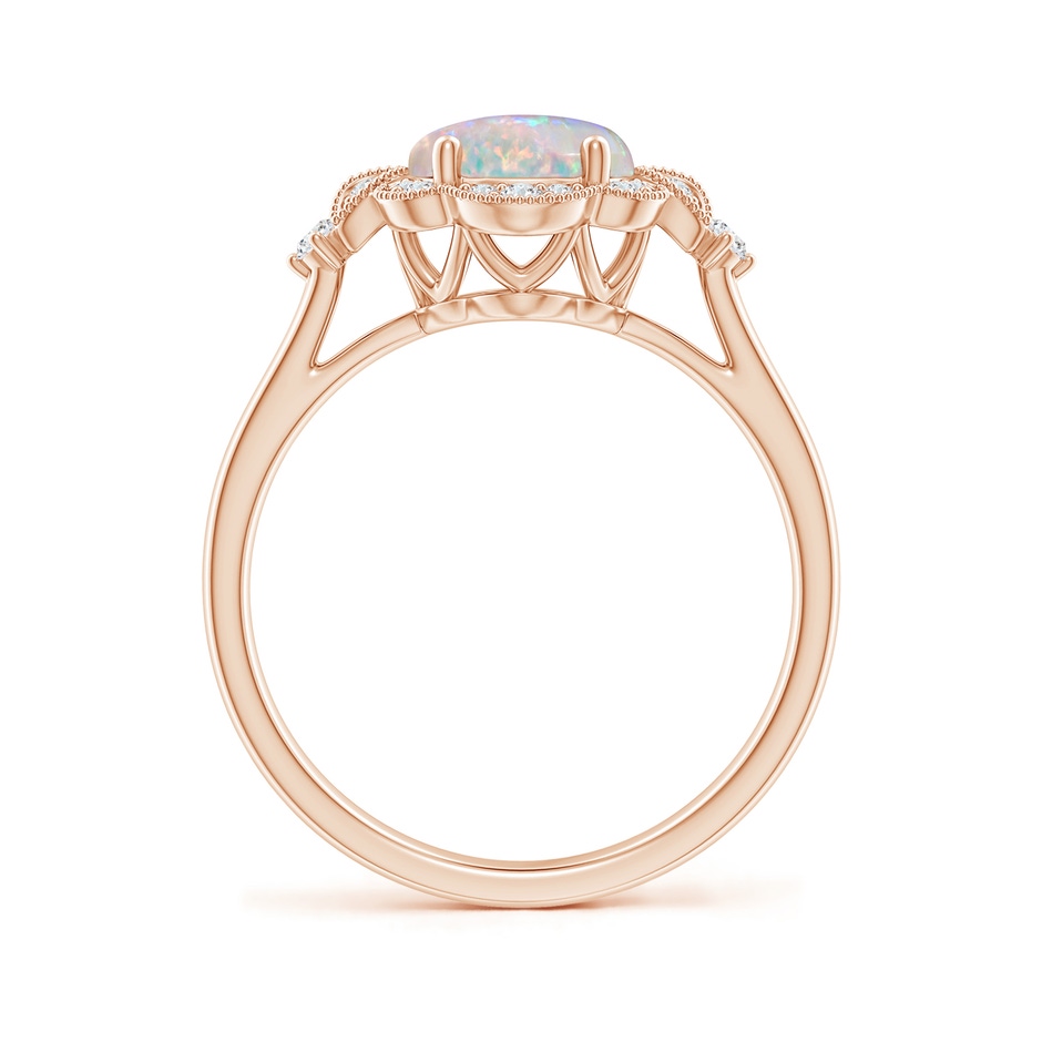 9x7mm AAAA Victorian Style Oval Opal and Diamond Halo Engagement Ring in 10K Rose Gold side1