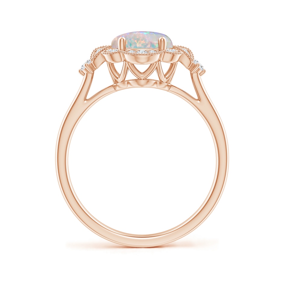 9x7mm AAAA Victorian Style Oval Opal and Diamond Halo Engagement Ring in Rose Gold side-1