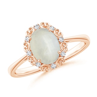 8x6mm AA Vintage Style Oval Moonstone and Diamond Scroll Ring in Rose Gold