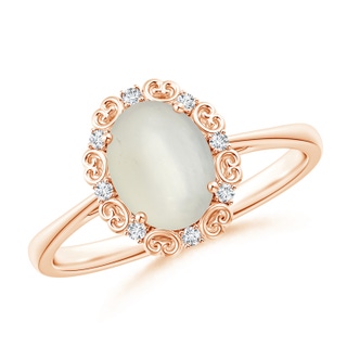 8x6mm AAA Vintage Style Oval Moonstone and Diamond Scroll Ring in Rose Gold