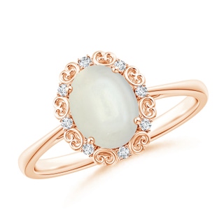 8x6mm AAAA Vintage Style Oval Moonstone and Diamond Scroll Ring in Rose Gold