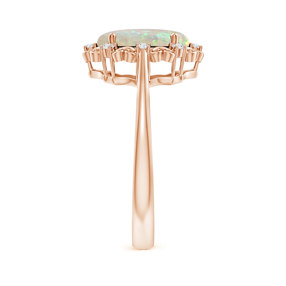 10x8mm AAA Vintage Style Oval Opal and Diamond Scroll Engagement Ring in Rose Gold body-hand