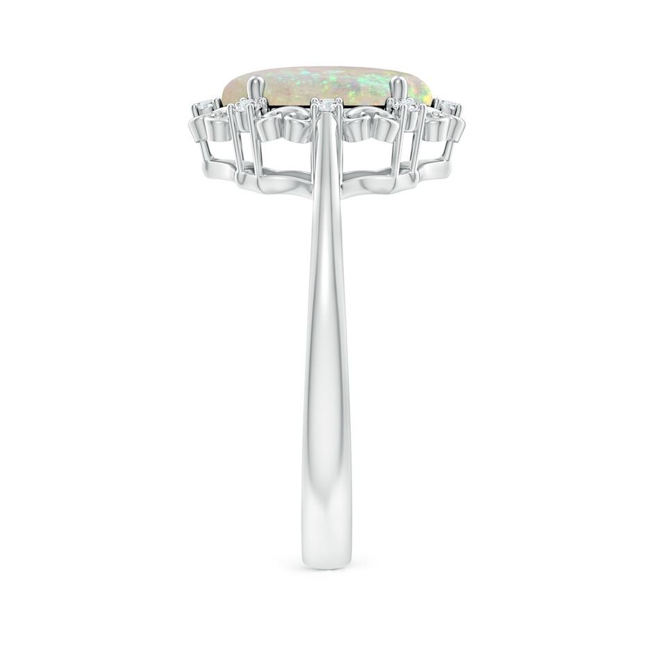 10x8mm AAA Vintage Style Oval Opal and Diamond Scroll Engagement Ring in White Gold body-hand