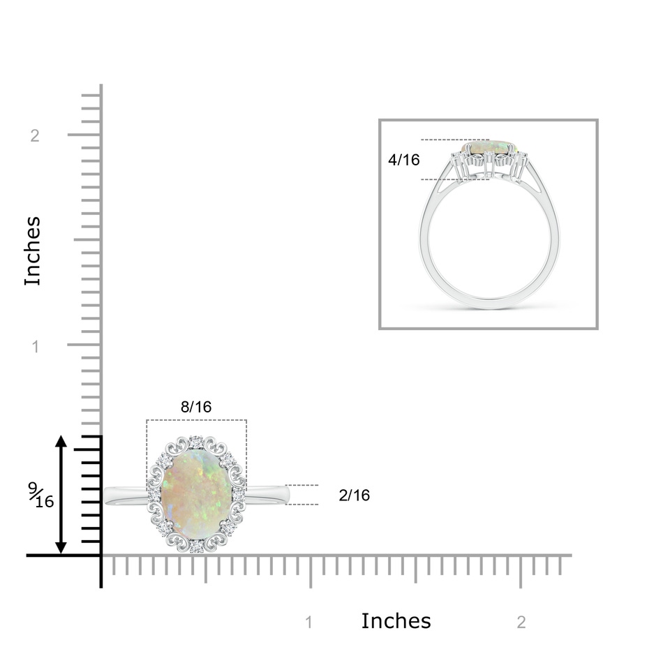 10x8mm AAA Vintage Style Oval Opal and Diamond Scroll Engagement Ring in White Gold product image
