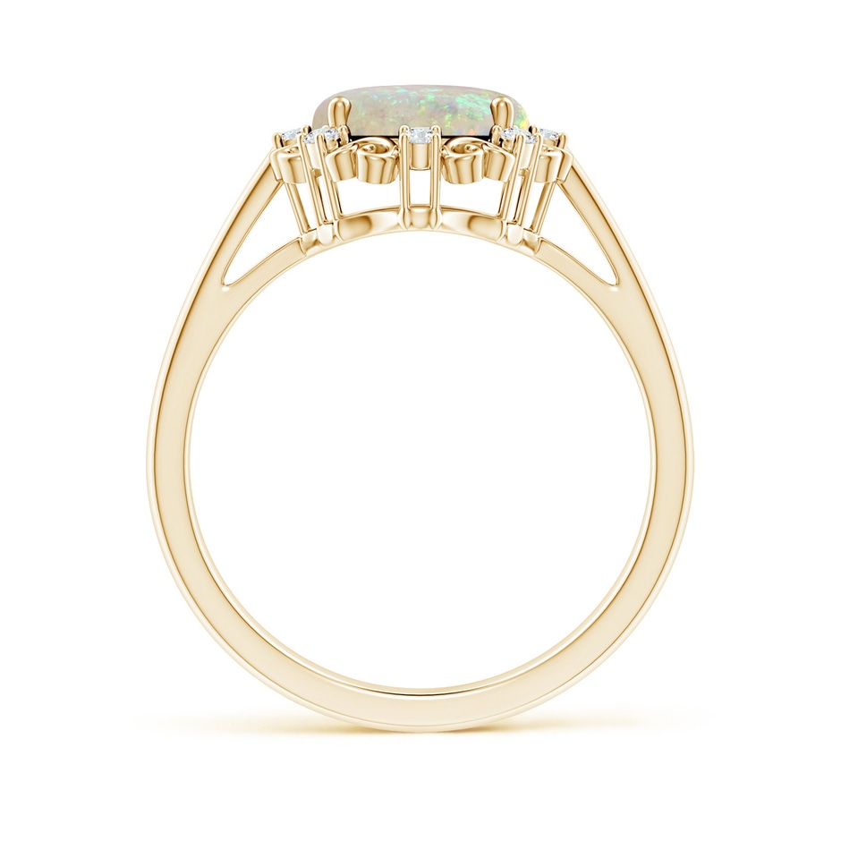 10x8mm AAA Vintage Style Oval Opal and Diamond Scroll Engagement Ring in Yellow Gold side1