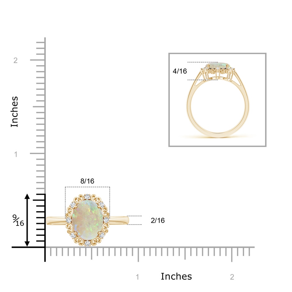 10x8mm AAA Vintage Style Oval Opal and Diamond Scroll Engagement Ring in Yellow Gold product image
