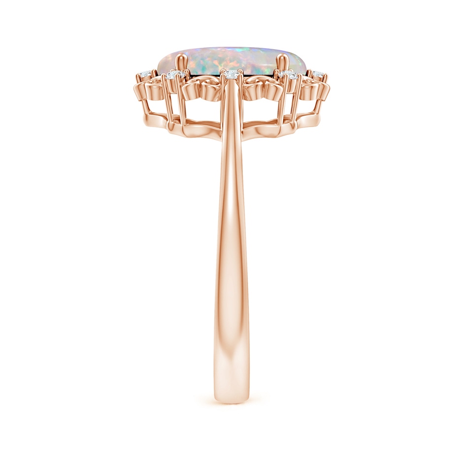 10x8mm AAAA Vintage Style Oval Opal and Diamond Scroll Engagement Ring in Rose Gold body-hand
