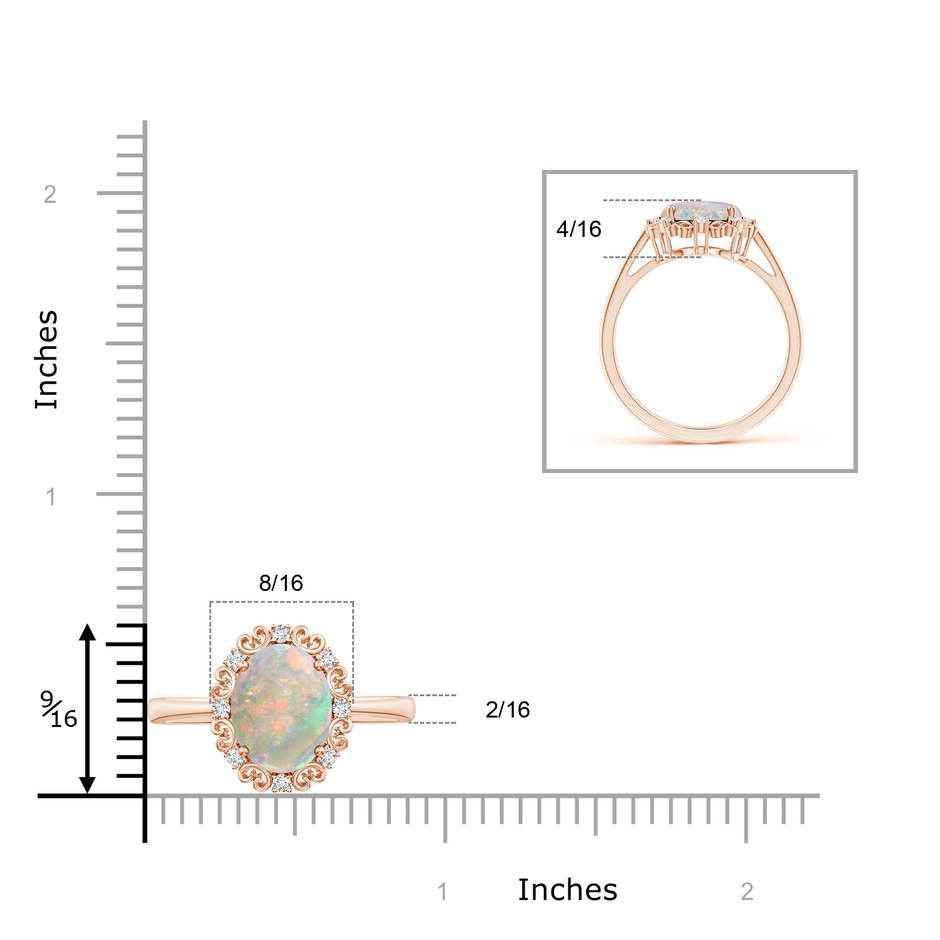 10x8mm AAAA Vintage Style Oval Opal and Diamond Scroll Engagement Ring in Rose Gold product image