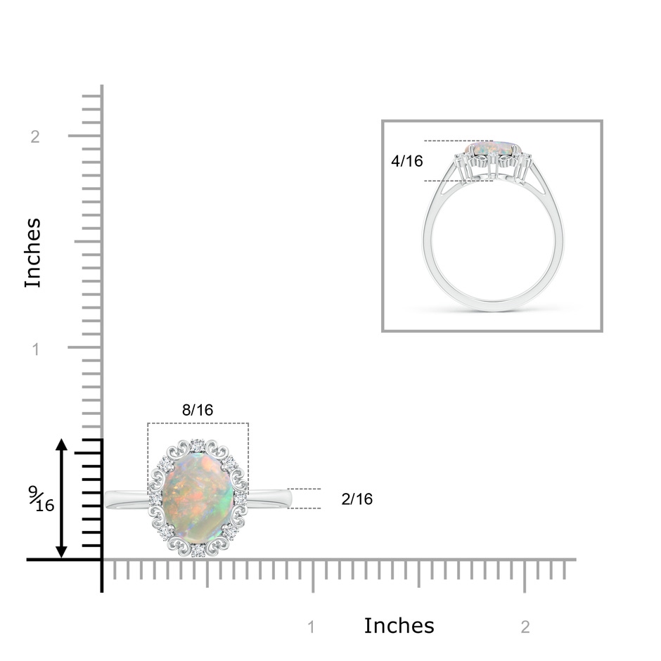 10x8mm AAAA Vintage Style Oval Opal and Diamond Scroll Engagement Ring in S999 Silver product image