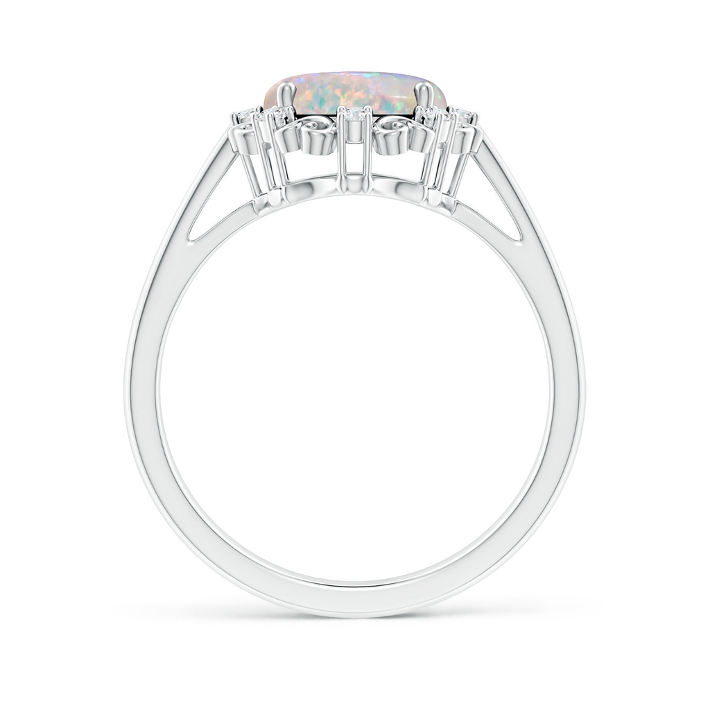 10x8mm AAAA Vintage Style Oval Opal and Diamond Scroll Engagement Ring in White Gold Side1