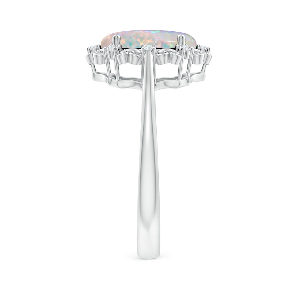 10x8mm AAAA Vintage Style Oval Opal and Diamond Scroll Engagement Ring in White Gold - body_hand