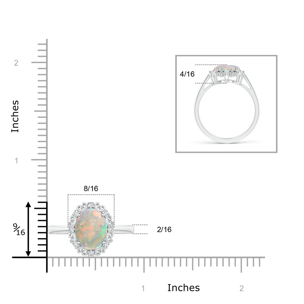 10x8mm AAAA Vintage Style Oval Opal and Diamond Scroll Engagement Ring in White Gold Product Image