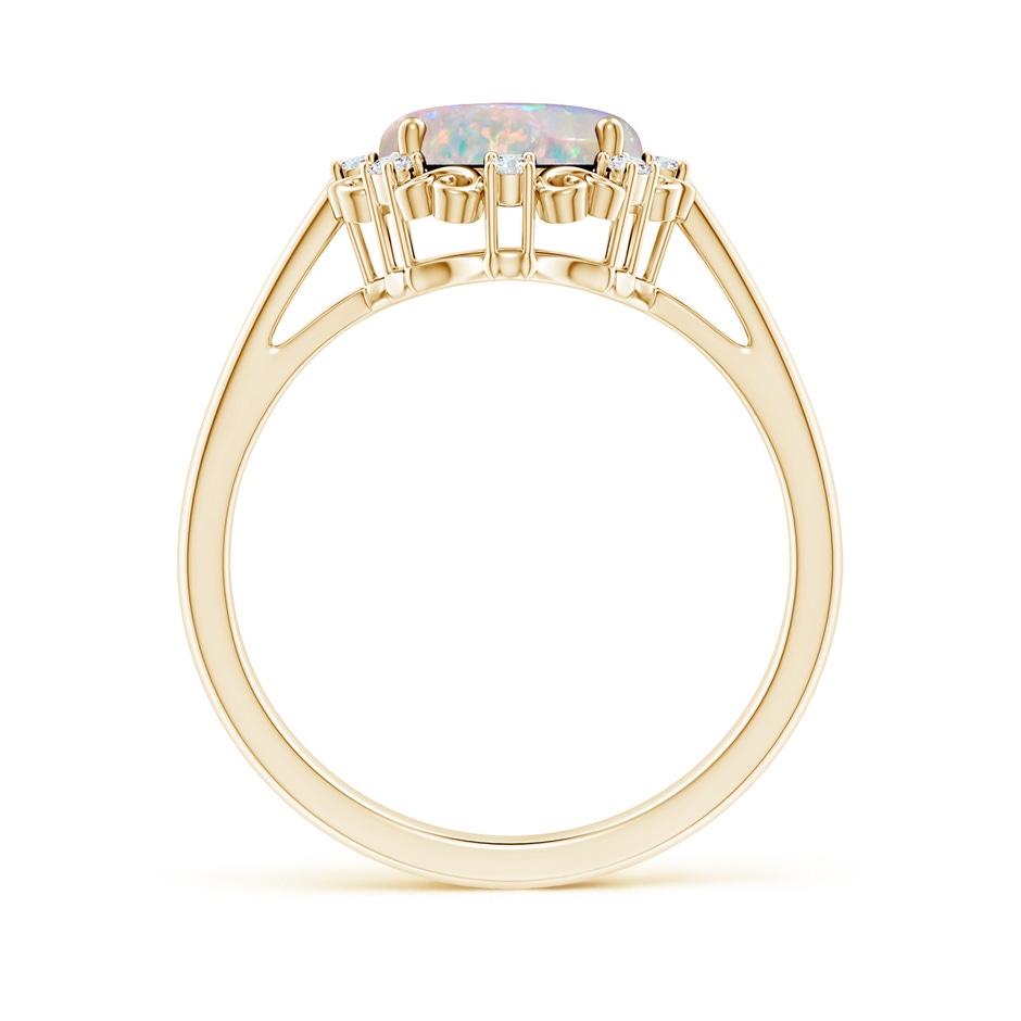 10x8mm AAAA Vintage Style Oval Opal and Diamond Scroll Engagement Ring in Yellow Gold side1