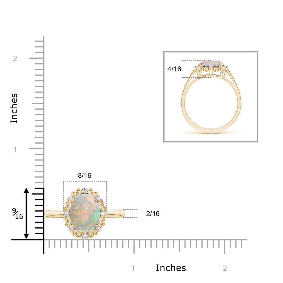 10x8mm AAAA Vintage Style Oval Opal and Diamond Scroll Engagement Ring in Yellow Gold product image