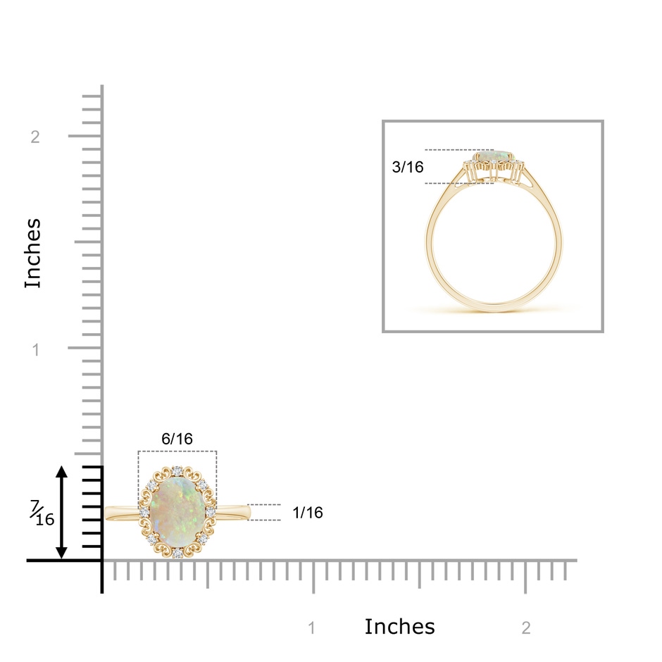8x6mm AAA Vintage Style Oval Opal and Diamond Scroll Engagement Ring in 9K Yellow Gold product image