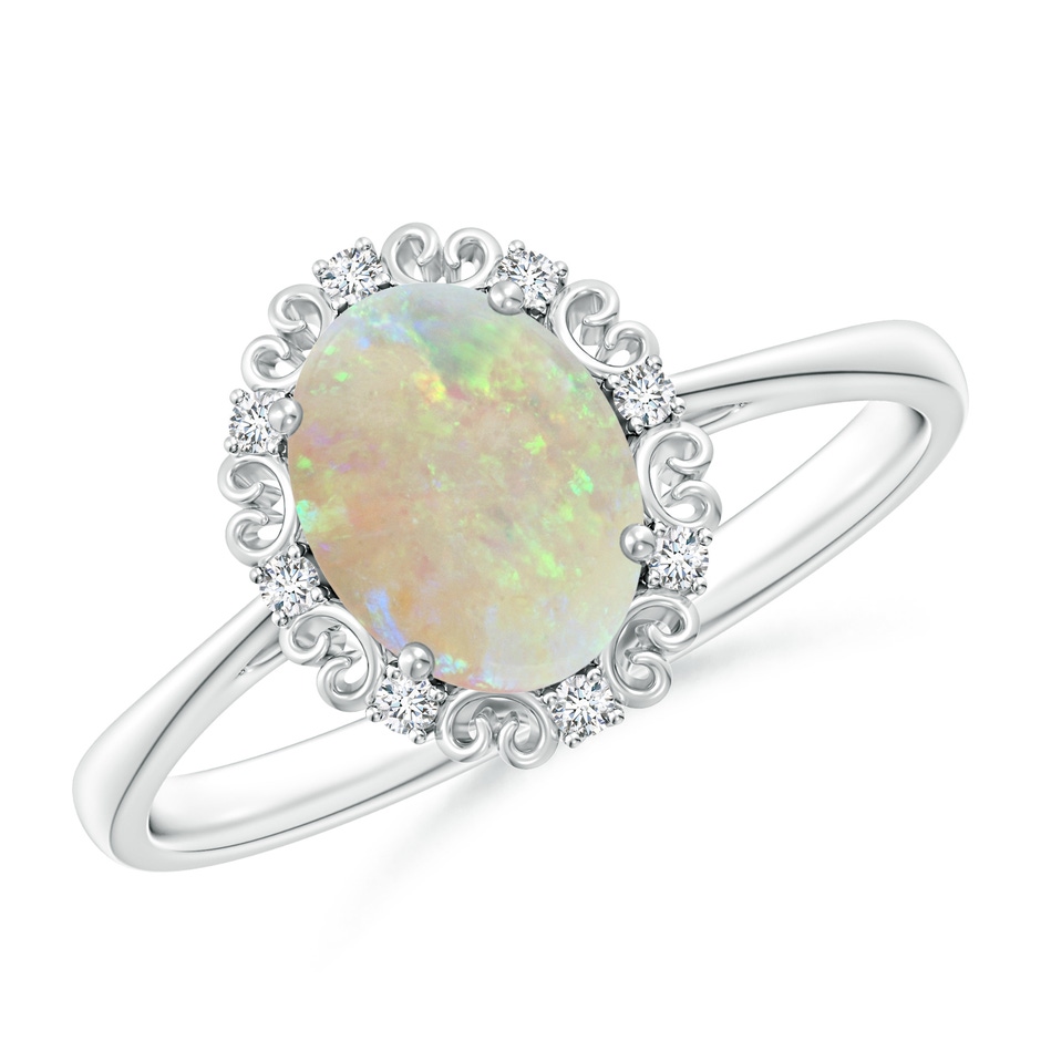 8x6mm AAA Vintage Style Oval Opal and Diamond Scroll Engagement Ring in P950 Platinum 