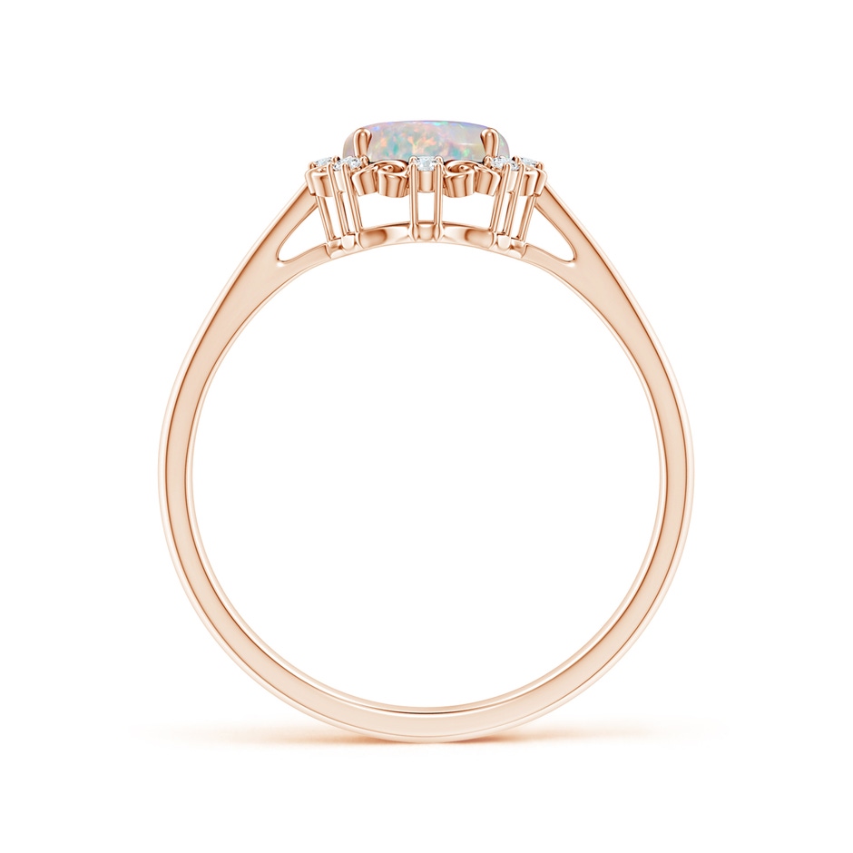 8x6mm AAAA Vintage Style Oval Opal and Diamond Scroll Engagement Ring in Rose Gold side1