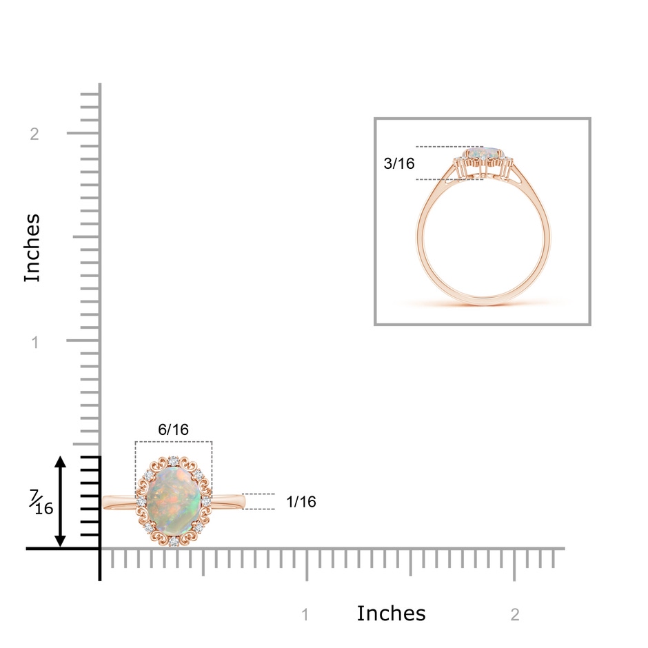 8x6mm AAAA Vintage Style Oval Opal and Diamond Scroll Engagement Ring in Rose Gold product image