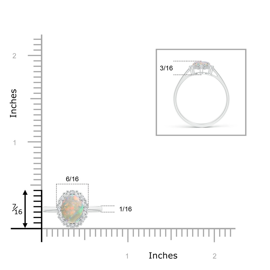 8x6mm AAAA Vintage Style Oval Opal and Diamond Scroll Engagement Ring in S999 Silver product image