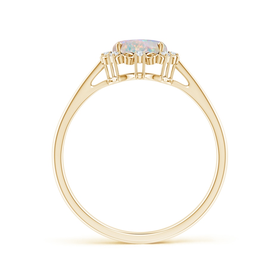 8x6mm AAAA Vintage Style Oval Opal and Diamond Scroll Engagement Ring in Yellow Gold side1