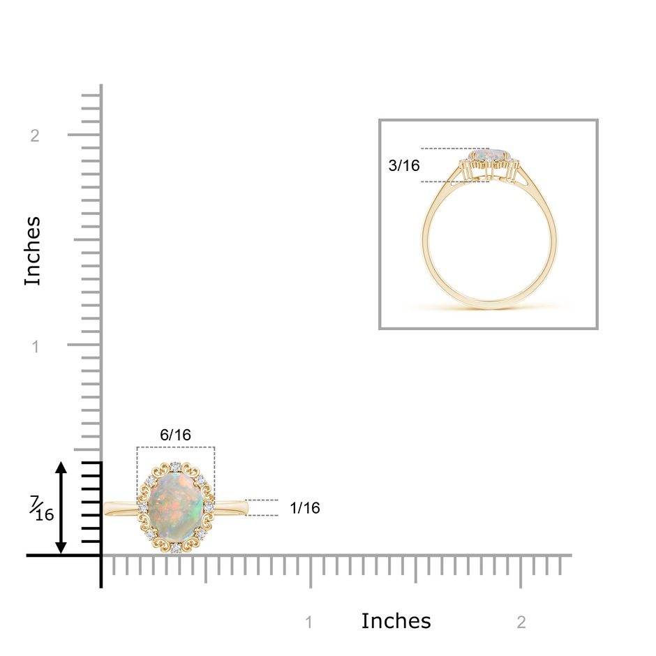 8x6mm AAAA Vintage Style Oval Opal and Diamond Scroll Engagement Ring in Yellow Gold product image