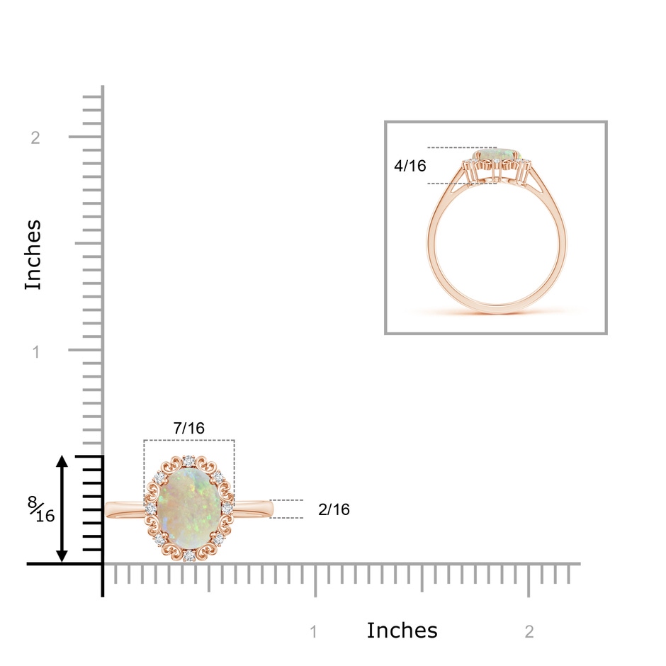 9x7mm AAA Vintage Style Oval Opal and Diamond Scroll Engagement Ring in 9K Rose Gold product image