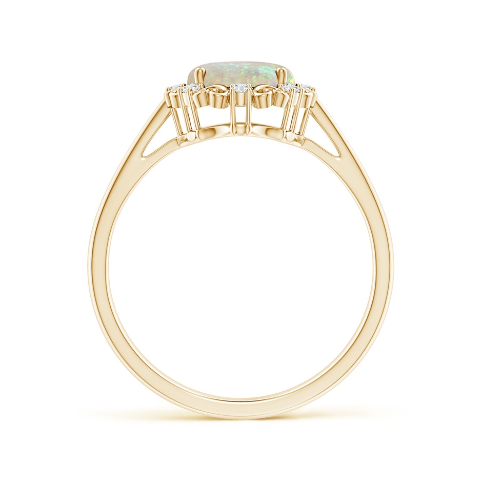9x7mm AAA Vintage Style Oval Opal and Diamond Scroll Engagement Ring in Yellow Gold side1