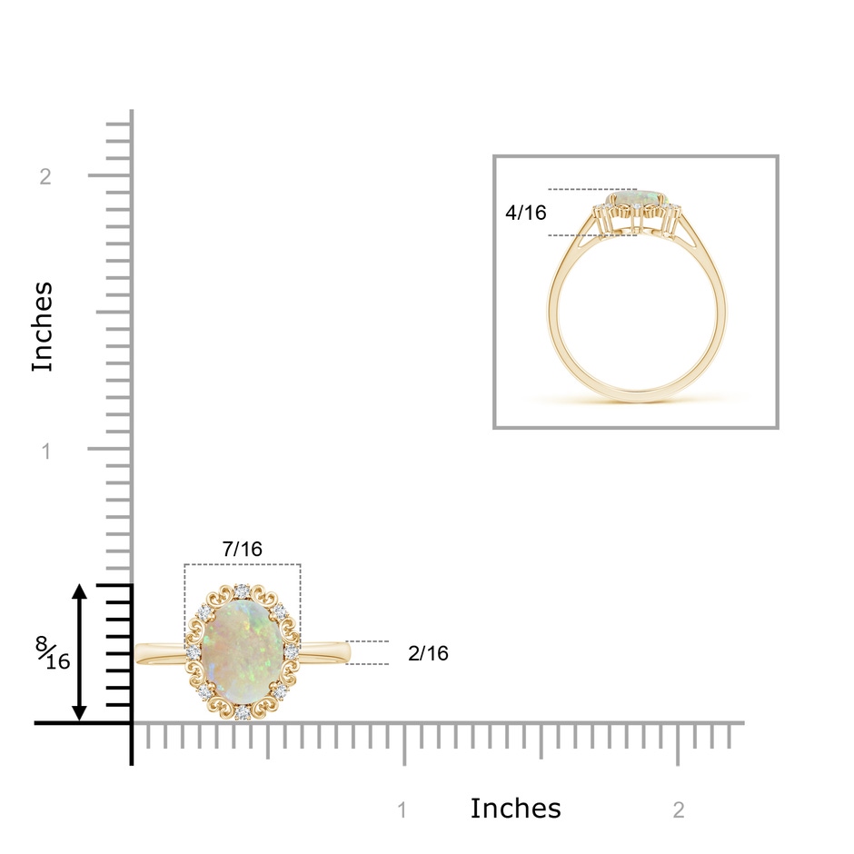 9x7mm AAA Vintage Style Oval Opal and Diamond Scroll Engagement Ring in Yellow Gold product image