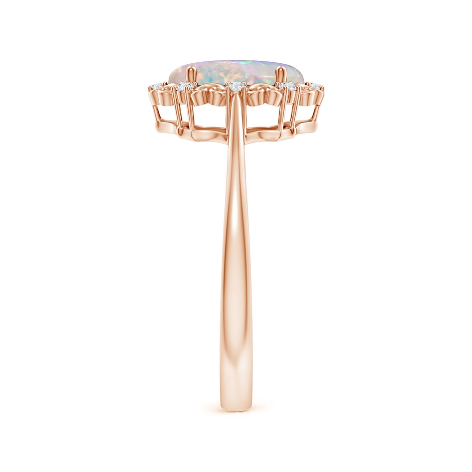 9x7mm AAAA Vintage Style Oval Opal and Diamond Scroll Engagement Ring in Rose Gold body-hand