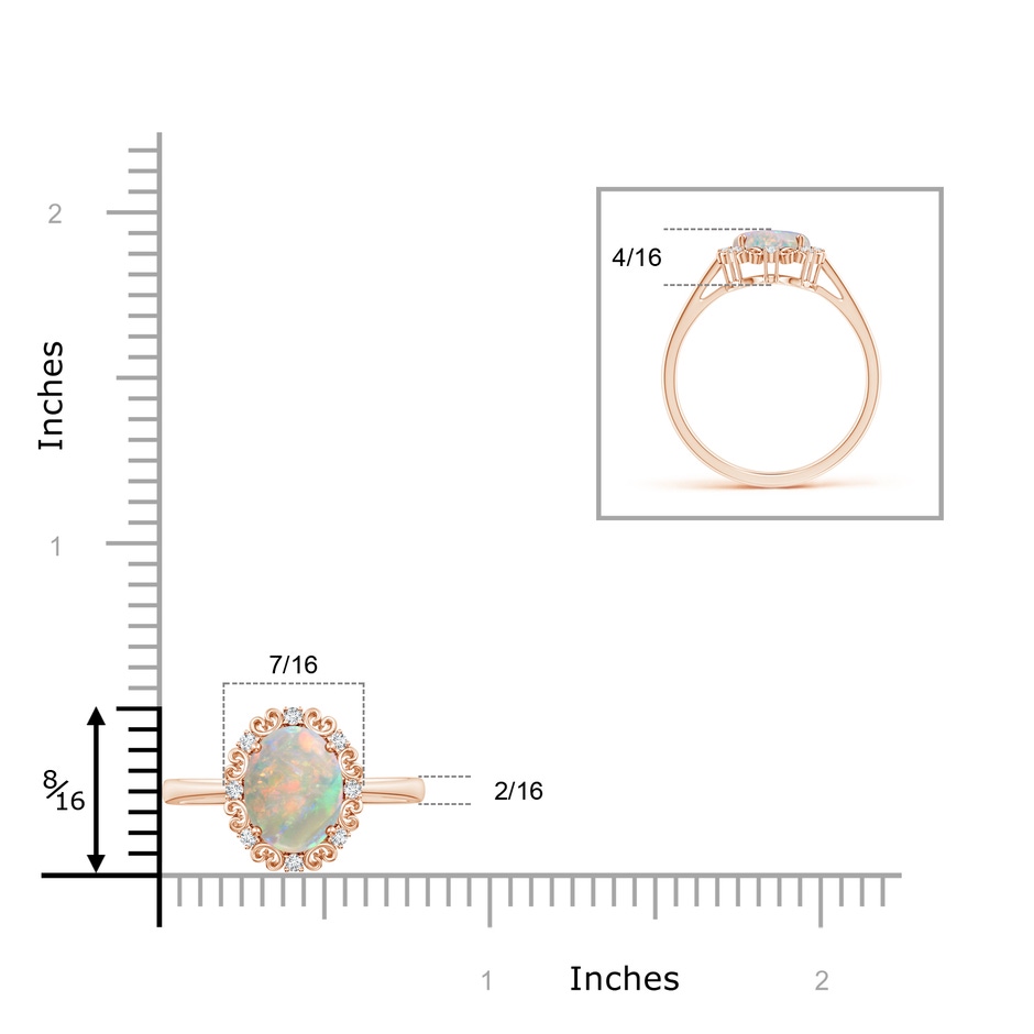 9x7mm AAAA Vintage Style Oval Opal and Diamond Scroll Engagement Ring in Rose Gold product image