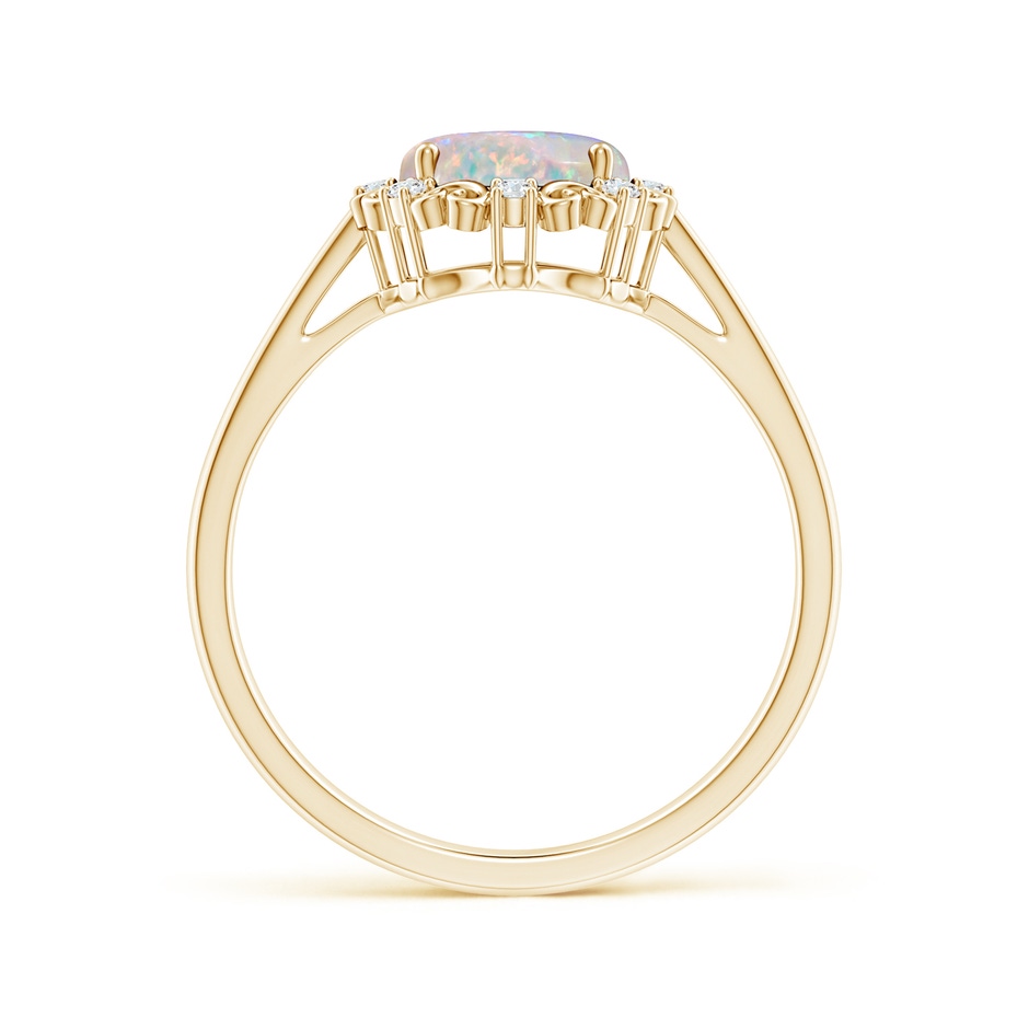 9x7mm AAAA Vintage Style Oval Opal and Diamond Scroll Engagement Ring in Yellow Gold side1