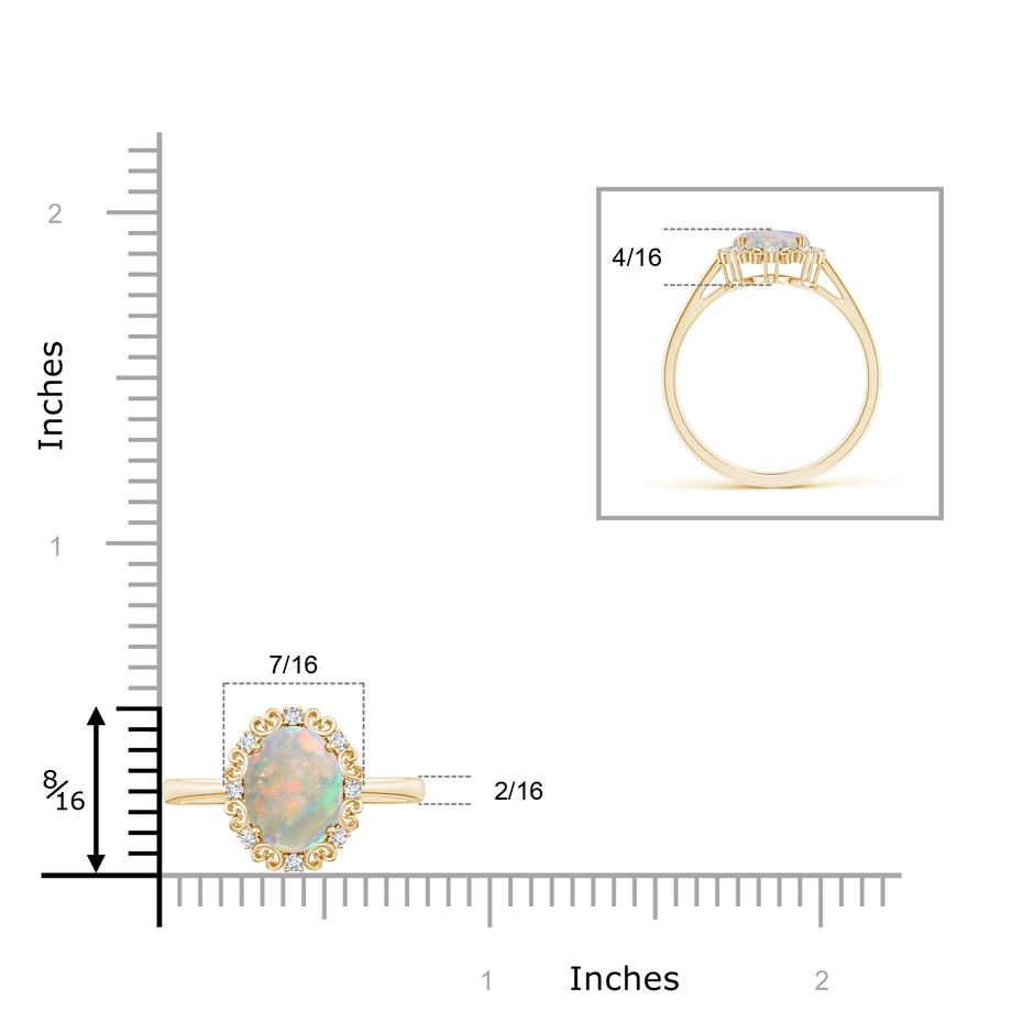 9x7mm AAAA Vintage Style Oval Opal and Diamond Scroll Engagement Ring in Yellow Gold product image