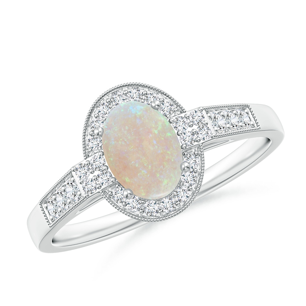 7x5mm AA Oval Opal Halo Ring with Milgrain Detailing in P950 Platinum