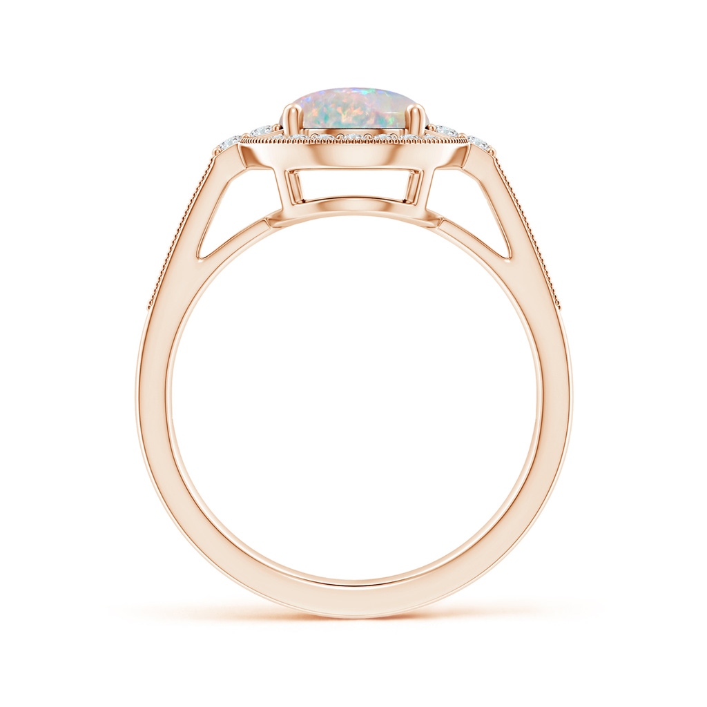 9x7mm AAAA Oval Opal Halo Ring with Milgrain Detailing in Rose Gold Side1