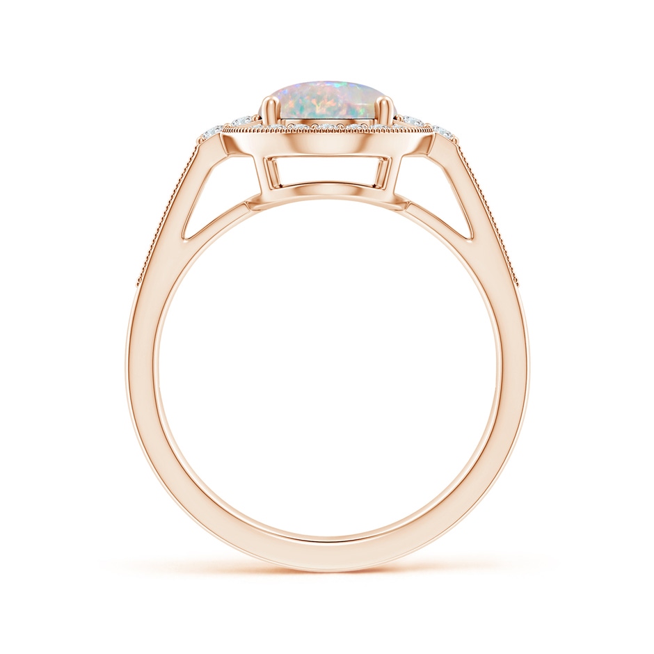 9x7mm AAAA Oval Opal Halo Ring with Milgrain Detailing in Rose Gold Side1