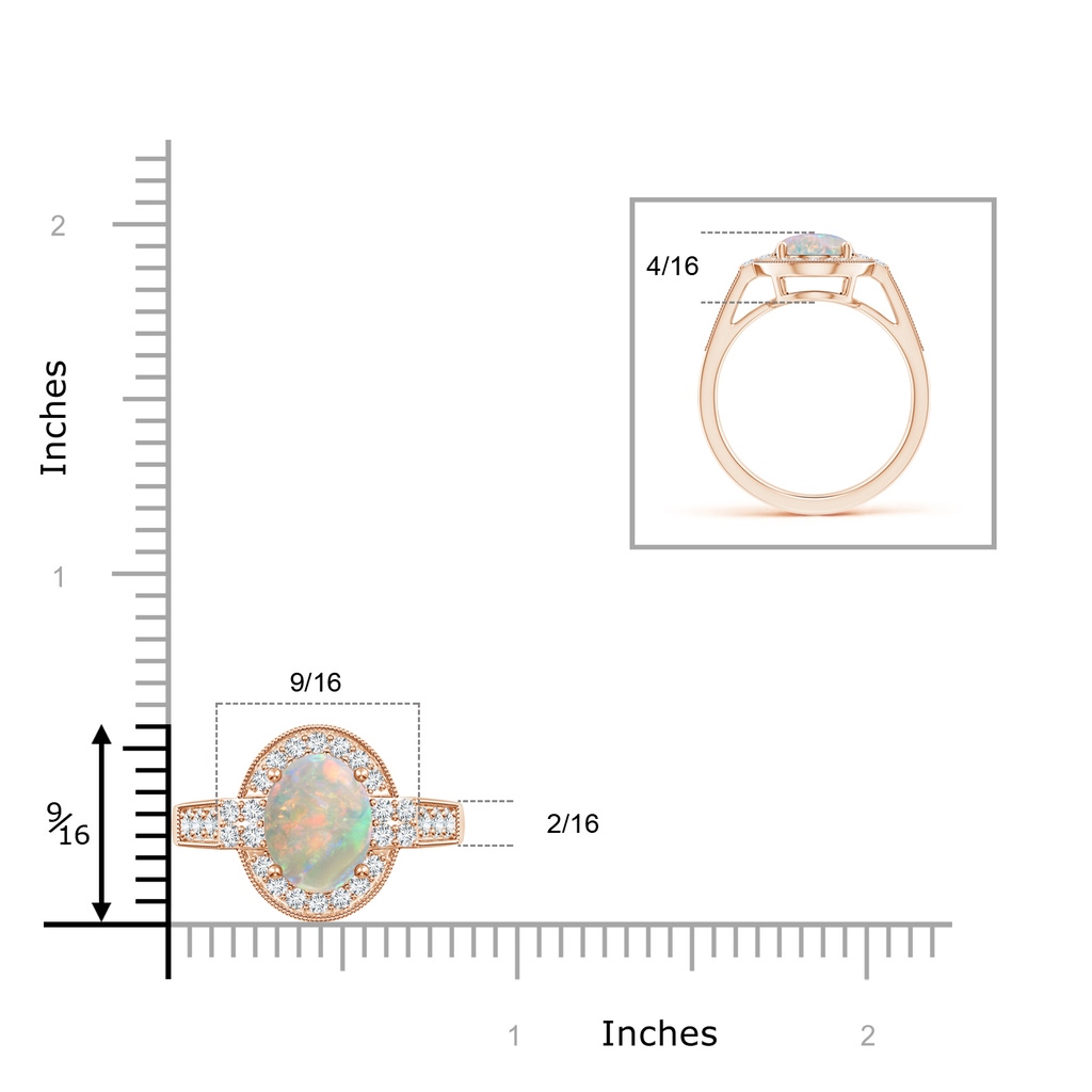 9x7mm AAAA Oval Opal Halo Ring with Milgrain Detailing in Rose Gold Product Image