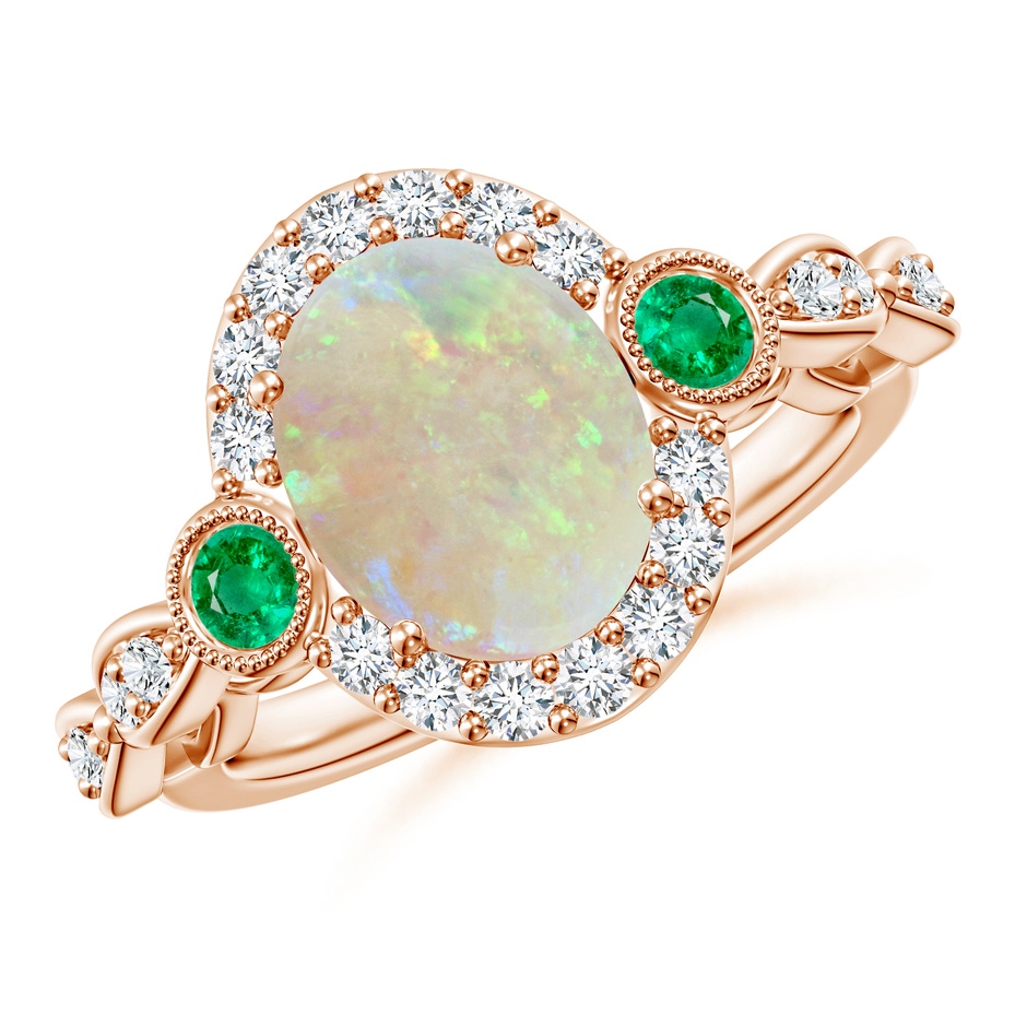 10x8mm AAA Vintage Oval Opal and Diamond Halo Ring with Bezel Emerald in Rose Gold 