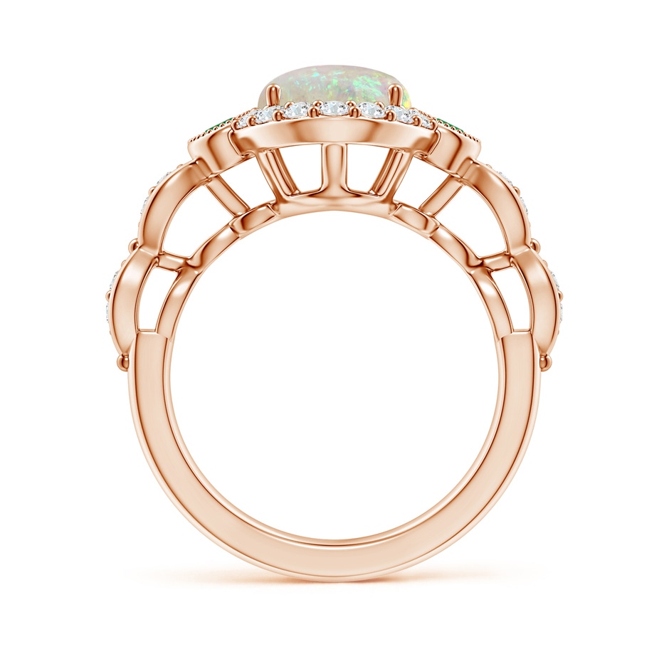 10x8mm AAA Vintage Oval Opal and Diamond Halo Ring with Bezel Emerald in Rose Gold side-1