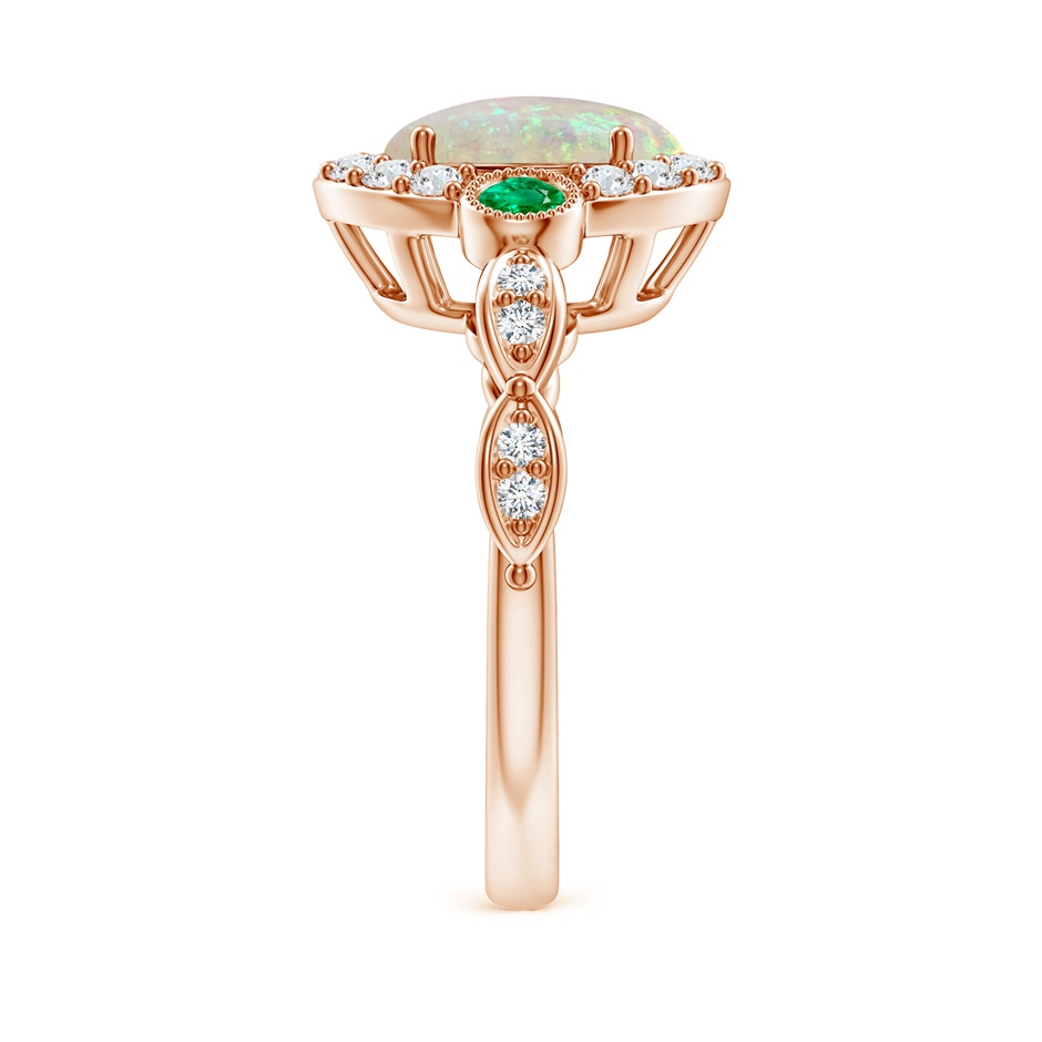 10x8mm AAA Vintage Oval Opal and Diamond Halo Ring with Bezel Emerald in Rose Gold body-hand