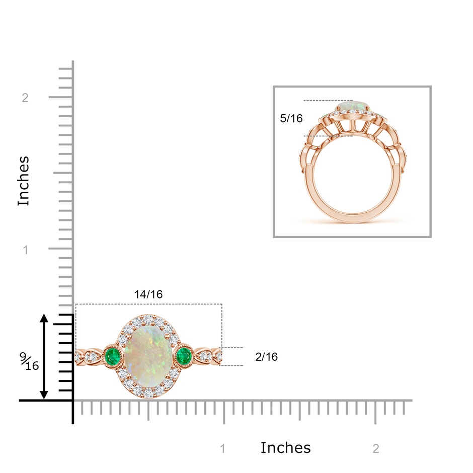 10x8mm AAA Vintage Oval Opal and Diamond Halo Ring with Bezel Emerald in Rose Gold product image