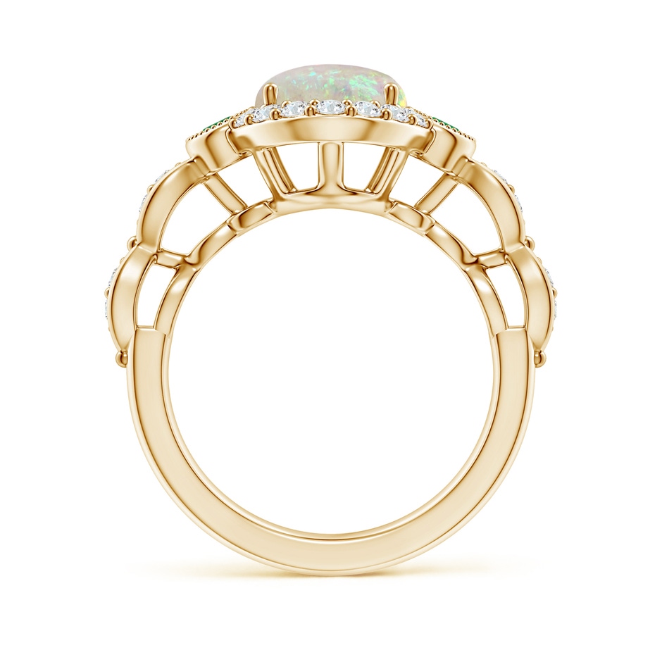 10x8mm AAA Vintage Oval Opal and Diamond Halo Ring with Bezel Emerald in Yellow Gold side-1