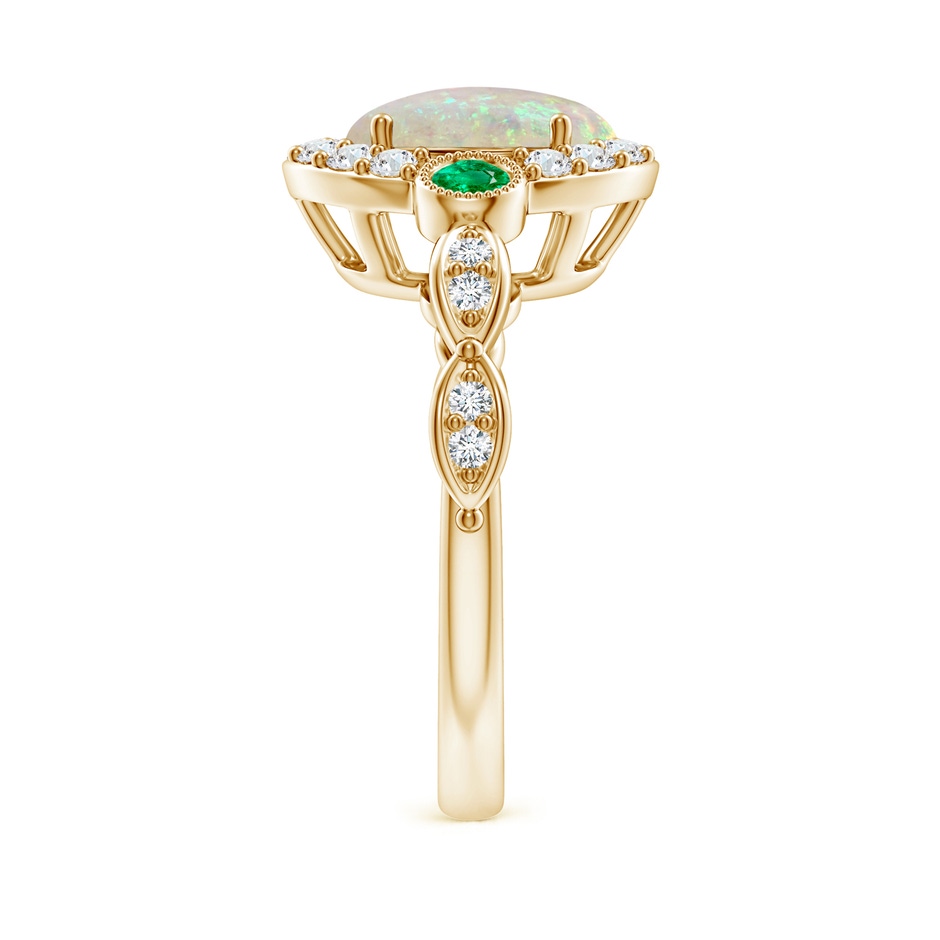 10x8mm AAA Vintage Oval Opal and Diamond Halo Ring with Bezel Emerald in Yellow Gold body-hand