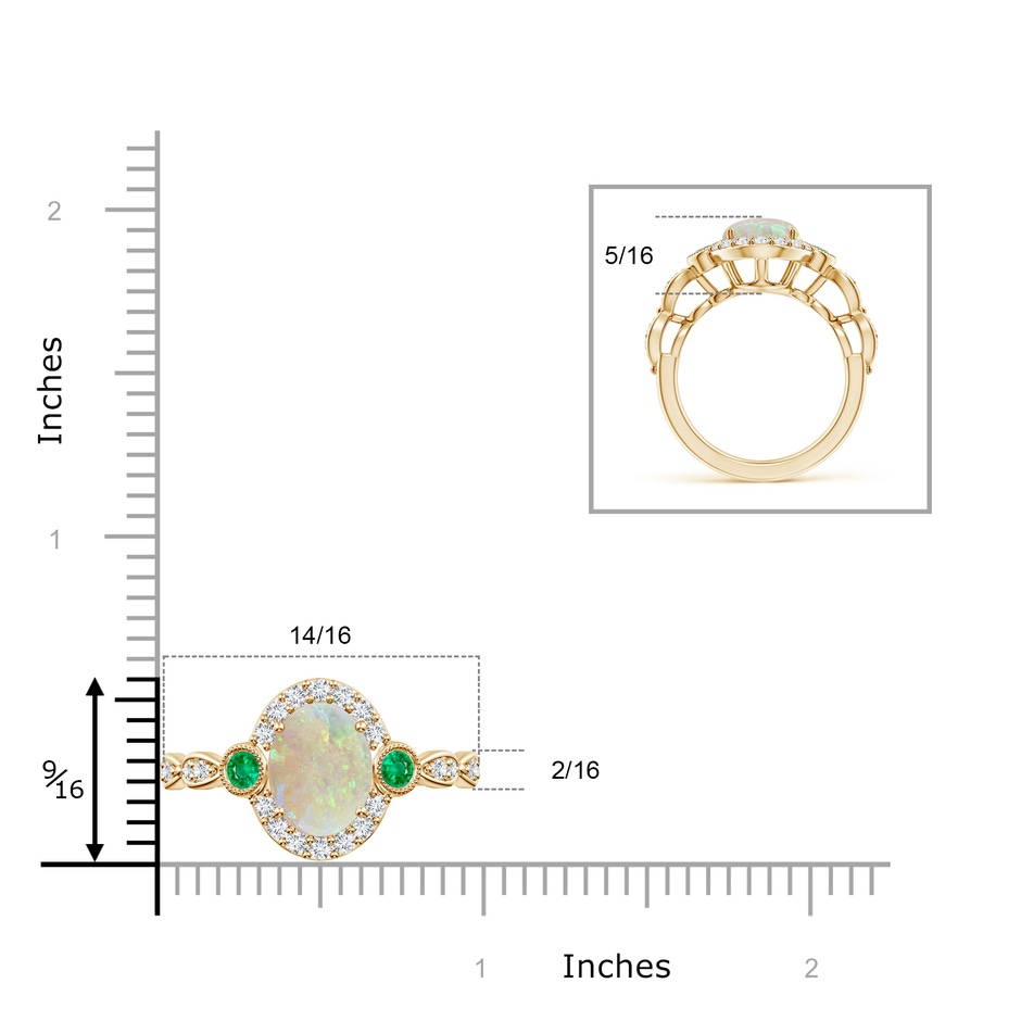 10x8mm AAA Vintage Oval Opal and Diamond Halo Ring with Bezel Emerald in Yellow Gold product image