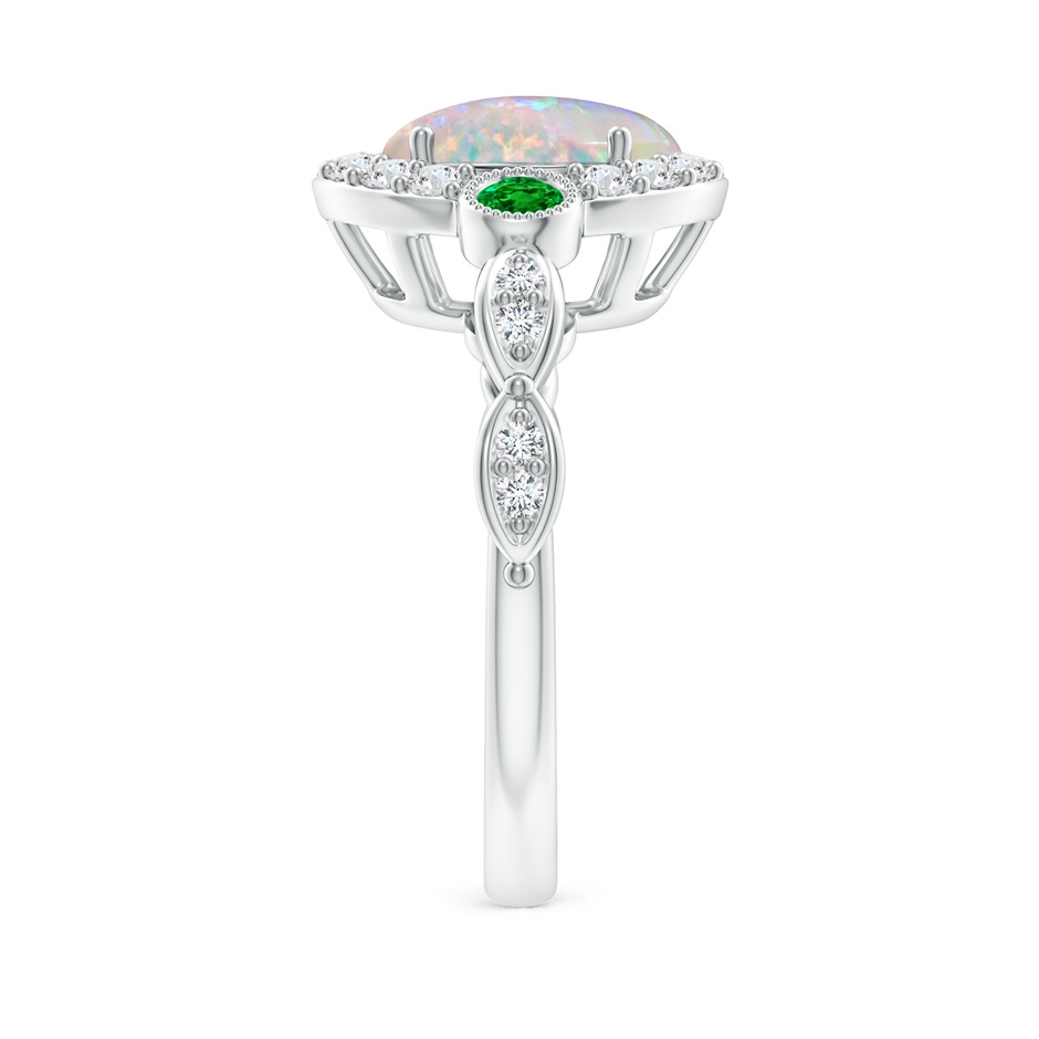 10x8mm AAAA Vintage Oval Opal and Diamond Halo Ring with Bezel Emerald in P950 Platinum body-hand