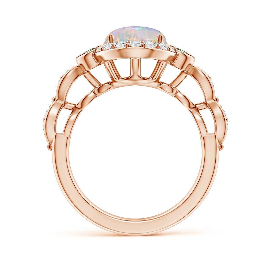 10x8mm AAAA Vintage Oval Opal and Diamond Halo Ring with Bezel Emerald in Rose Gold side-1