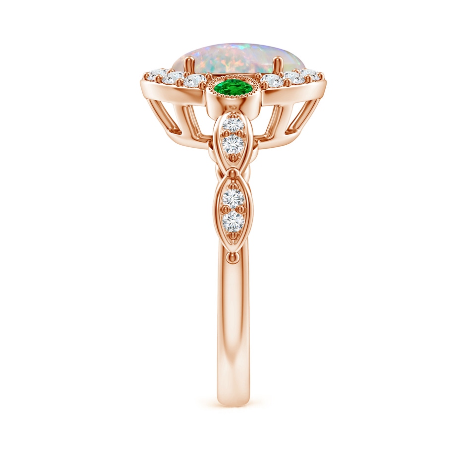 10x8mm AAAA Vintage Oval Opal and Diamond Halo Ring with Bezel Emerald in Rose Gold body-hand