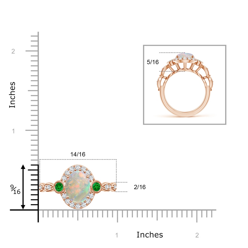 10x8mm AAAA Vintage Oval Opal and Diamond Halo Ring with Bezel Emerald in Rose Gold product image