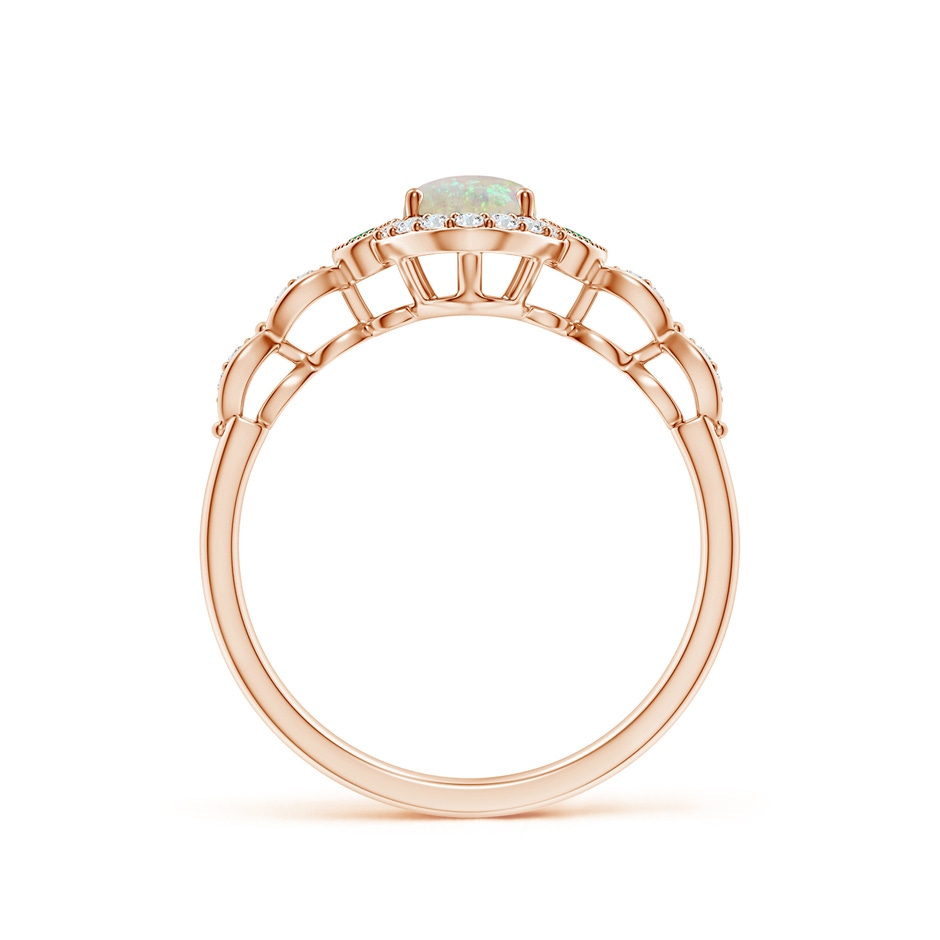 7x5mm AAA Vintage Oval Opal and Diamond Halo Ring with Bezel Emerald in Rose Gold side-1